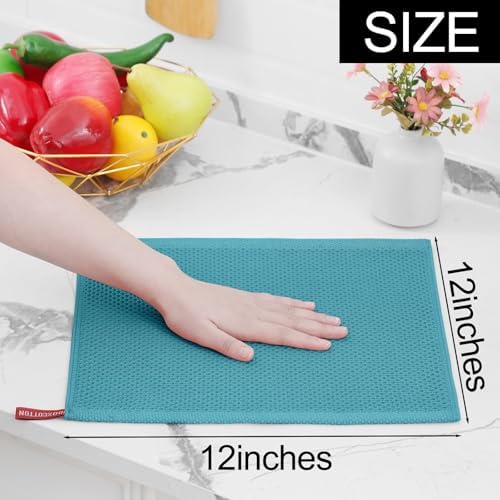 Homaxy 100% Cotton Waffle Weave Kitchen Dish Cloths 18-Pack, Lake Blue - Image 5