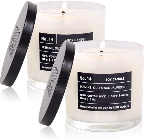 Lulu Candles | Jasmine, Oud & Sandalwood |Luxury Scented Soy Jar Candle | Hand Poured in The USA | Highly Scented & Long Lasting (6 Oz. 2 Pack) by LULUCANDLES