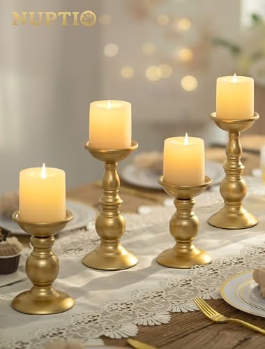 NUPTIO Gold Pillar Candle Holders: Brass Table Centerpiece for 3" Candles - Image 3