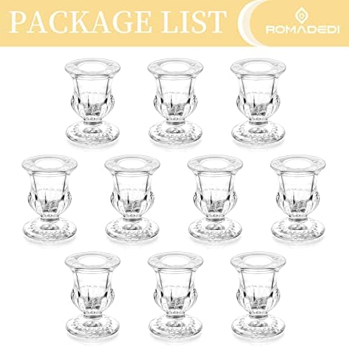 Romadedi Clear Glass Taper Candle Holders, Pack of 10 - Image 6