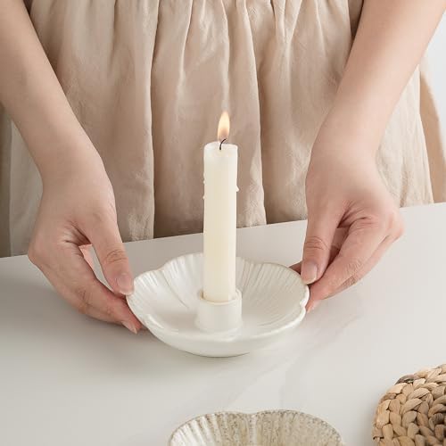 Ceramic Taper Candle Holder, 4.72 in Polished Round Base Tray - Image 7