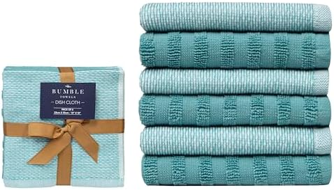 Bumble Premium Dish Cloths 13"x13" (6 Pack) | 100% Natural Ring Spun Cotton | 400 GSM | Highly Absorbent & Soft |Yarn Dyed & Solid Dyed Terry Dish Cloth Set - Aqua - Image 3