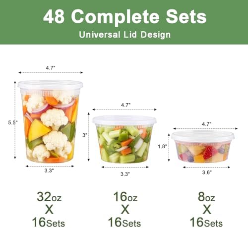 Lamosi Deli Containers with Lids 48 Sets, 32/16/8 oz X 16 Set Each - Image 2
