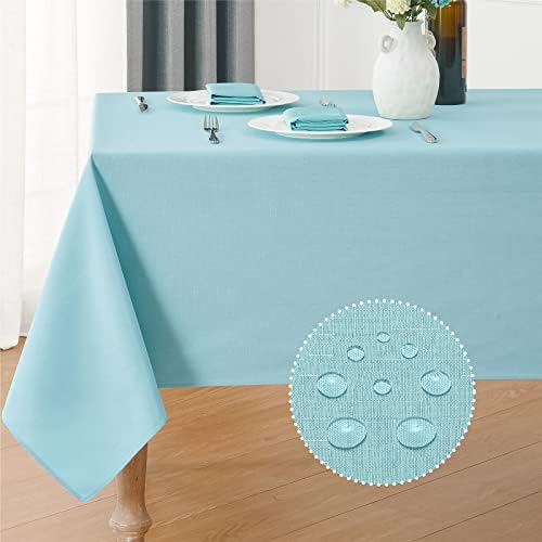Veblandy Rectangle Tablecloth Waterproof 52x70 inch Linen Textured Table Cloth Stain and Wrinkle Resistant Washable, Decorative Fabric Table Cover for Dining, Party and Camping, Aqua by Veblandy