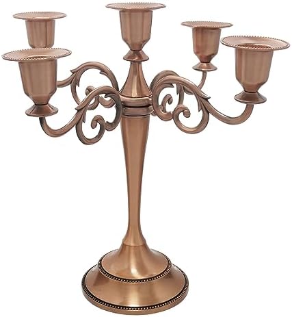 5-Arm Metal Candelabra Candle Holder Table Centerpiece, Copper by Viscacha
