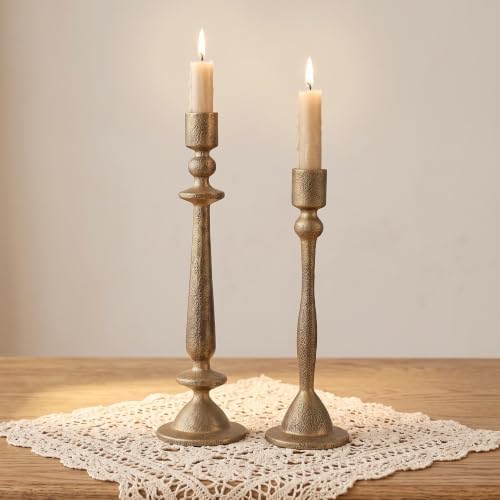 Vintage Gold Cast Iron Taper Candle Holders Set of 2 by ysnn
