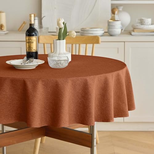 Decorelia Fall Round Tablecloth 60 Inch for Indoor/Outdoor, Burnt Orange by Decorelia