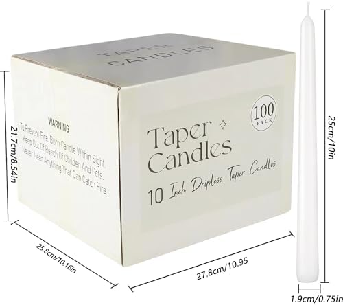 YOROXRG 100Pack White Taper Candles, 7-8 Hours Burn Time, Unscented, Smokeless and Dripless, 0.75 x 10 Inch Dinner Candle Set for Household, Wedding, Party and Home Décor Candlesticks - Image 7