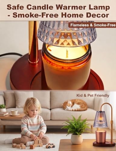 Candle Warmer Lamp with Timer & Dimmer, Adjustable Light Smoky Grey Glass Candle Warmer for Jar Candles, Home Gifts, Brass Electric Wax Melt Warmer with 4 Bulbs (2 Pack) - Image 2
