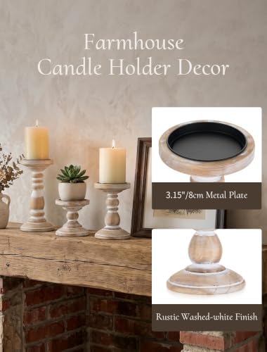 Wood Pillar Candle Holder: Rustic Distressed White Candle Stand - Image 3