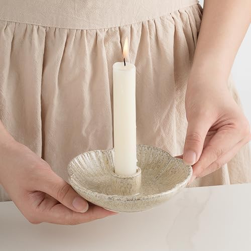 Ceramic Taper Candle Holder, Candlestick Holder with Tray Base - Image 5