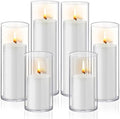Homjoy 12 PCS White Pillar Candles with Glass Candle Holders Clear Hurricane Candle Holders Glass Cylinder Vases for Centerpieces Wedding Party, Event, Home Office (6 Candles+6 Candle Hoders) by Homjoy