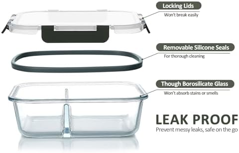 M MCIRCO 10 Pack,30 oz, 2 Compartments Glass Meal Prep Containers with Lids - Image 3