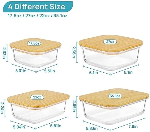 Vtopmart 4 Pack Glass Food Storage Containers with Bamboo Lids Meal Prep - Image 6