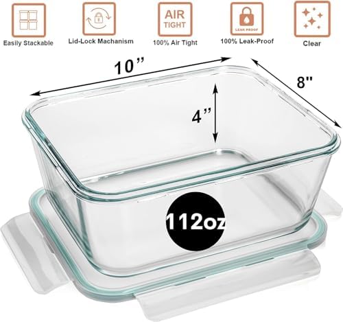 Razab 3300 ml / 112 oz Large Glass Food Storage Containers with Lids, Airtight, Leakproof, BPA Free - Ideal for Meal Prep, Store Leftover & Lunch, Baking Casserole - Freezer, Microwave & Oven Safe - Image 3