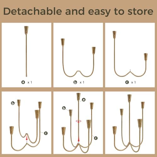 5-Arm Gold Candelabra Candle Holder Detachable Metal Taper Candleholders - Image 2
