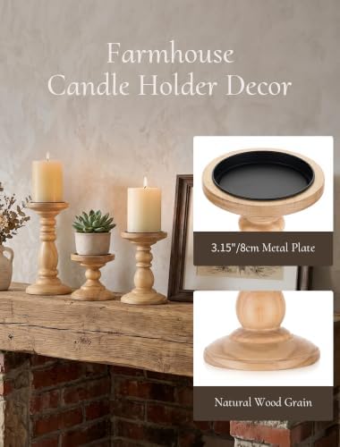 Wood Pillar Candle Holder: Rustic Light Brown Candle Stand - Image 3
