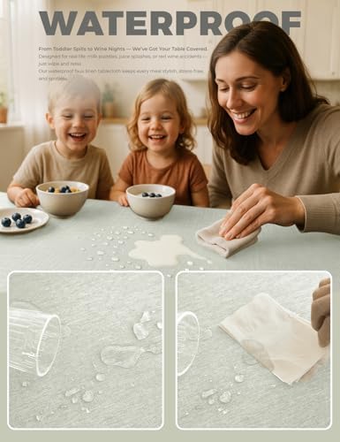 Decorelia Extra Long Rectangle Linen Farmhouse Tablecloth for 10ft Table,Dirty-repel Easy to Clean Banquet Burlap Tablecloths for Dining& Kitchen Table(Oblong, 60 x 144 Inch (12-14 Seats), Light Grey) - Image 3