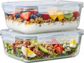4pc Set - 8 Cup/64oz Large Glass Food Storage Containers with Lids Airtight Meal Prep Container with Lid Lock - Freezer Microwave & Oven Safe Clear Lunch Bowl Stackable Baking Pantry Organizer (2Pack) by LERAZE