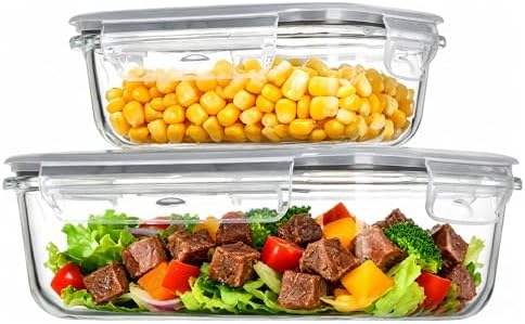 Vtopmart Glass Food Storage Containers, 35oz + 12.5oz with Lids by Vtopmart