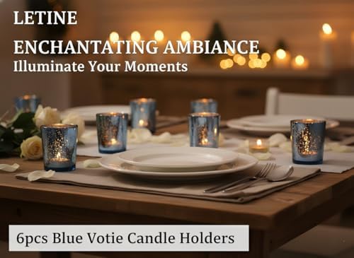 LETINE 6pcs Blue Votive Candle Holders – Standard Votive Size for Regular Votive Candles– Tea Light Candles Holder, Candle Holder for Summer Weddings, Waterfront Venues, Home Decor - Image 6