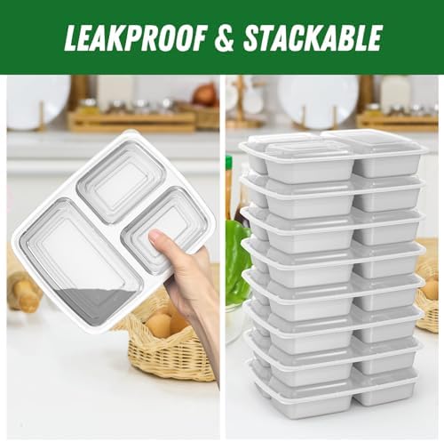 Dealusy 50 Pack 32 oz Meal Prep Containers with Lids 3-Compartment, Silver - Image 4