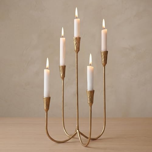 5-Arm Gold Candelabra Candle Holder Detachable Metal Taper Candleholders by Novyxis