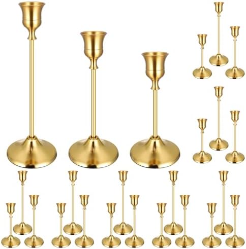 24PCS Brass Gold Taper Candle Holders Set, Vintage Metal Candlestick by Ovveroche