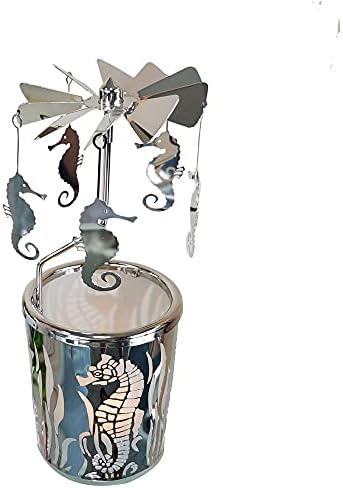 kingnero Gift Carousel Candle Tea Light Holder Rotary Candleholder Metal Windmill Candlestick Spinning Candle Holder for Home Decor (Hippocampus Silver) by kingnero