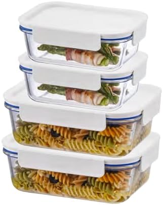 LocknLock LNG428S4W The Clear Borosilicate Glass Food Storage Containers with Lids, 8-Piece Set for Kitchen, Lunch, Meal Prep, Leftovers, Leakproof, Freezer, Microwave, and Dishwasher Safe by LocknLock