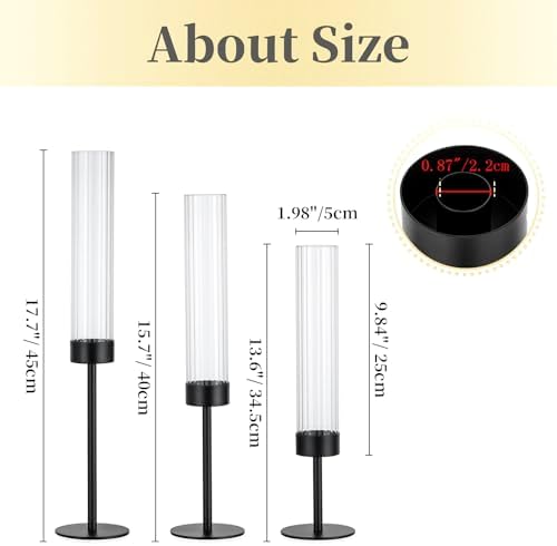 Hewory Black Hurricane Candle Holders: 12 PCS Tall Taper Candlestick Candle Holders Bulk for Candlesticks Candle Sticks Holder Decor for Table Centerpiece Wedding Party Christmas Decorations - Image 2