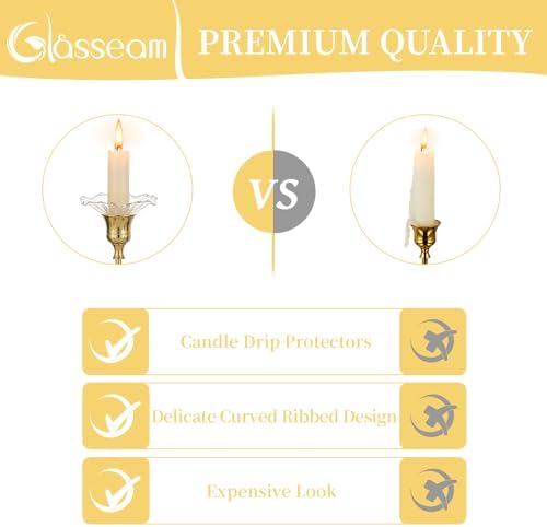 Glasseam Glass Bobeches for Candlestick, 12Pcs Ribbed Candle Drip Protector - Image 4