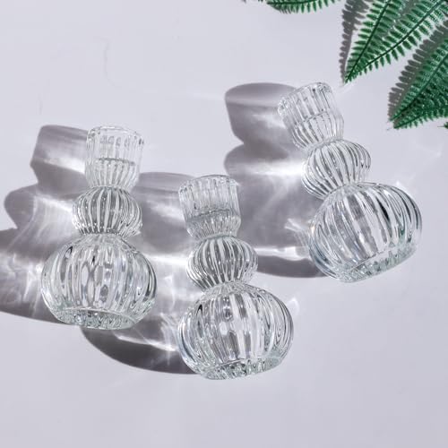 Woho Clear Ribbed Candlestick Holders 4.3" H Set of 6 for Wedding Table - Image 7