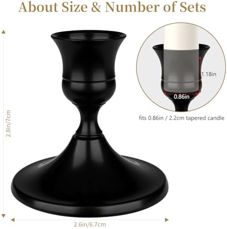 Black Candle Holder Taper Candle Holders, Set of 6 Candlestick Holders Decor for Home Decor, Metal Taper Candleholder for Fall Thanksgiving Halloween Christmas Table Fireplace Decor - Image 2