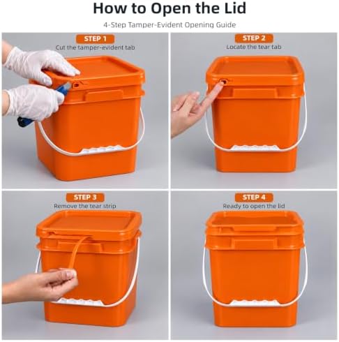 METAPACK 3 Pack 1 Gallon Food Storage Buckets with Lids, Square Food Grade Plastic Pantry Containers with Handles and Labels, Dry Food Bins for Flour, Rice, Cereal, Sugar and Snacks, Orange - Image 2