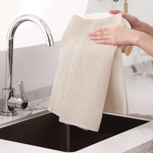 Homaxy 100% Cotton Oversized Waffle Weave Kitchen Towels 8-Pack, Beige - Image 4