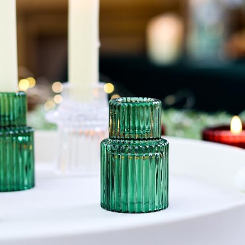 Christmas Candle Stick Holder Set Red Green Glass Taper Candle Holders for Tealight Candlestick Candle ChristmasTable Centerpieces Holiday Decor12PCS - Image 5