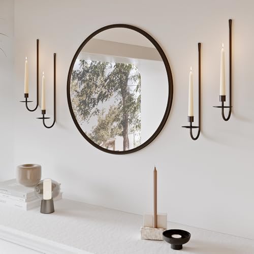 Metal Wall Candle Sconce Holder Set of 4 Wall Mount Candle Holder Pillar Holder Black Modern Wall Candle Sconces Hanging for Living Room Farmhouse Fireplace Wedding by WOLAOJA