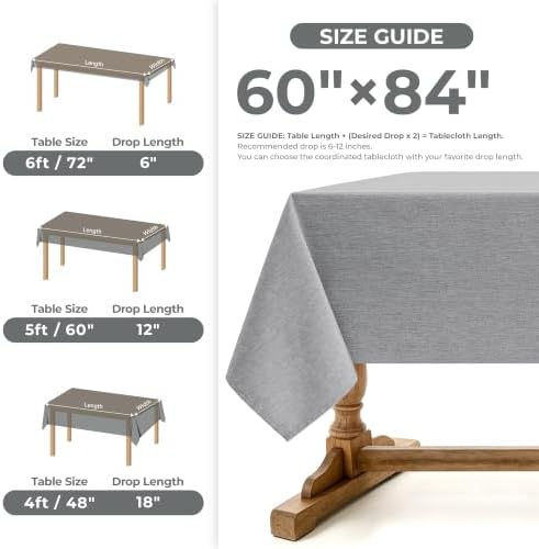 Decorelia Faux Linen Farmhouse Table Cloth 60"x84" for 4-6 ft Rectangle Table, Cool Grey Waterproof Outdoor Washable Cloth Tablecloth for Rectangular Dining Room Kitchen Outdoor Party Restaurant Table - Image 5