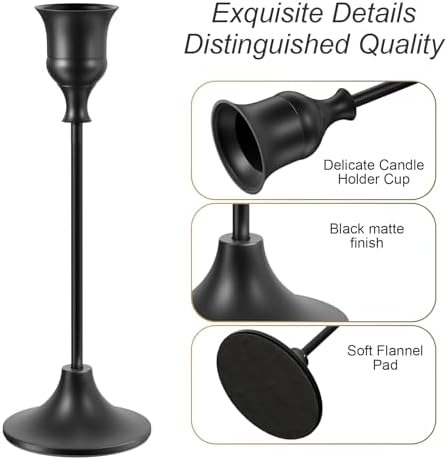 NLBTW Black Candlestick Holders, Metal Taper Candle Holder, Set of 3 - Image 5