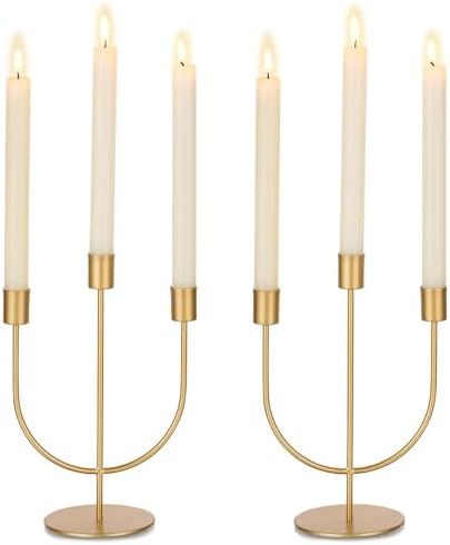 Sziqiqi Gold Candelabra Candle Holders Set of 2, 3 Arm Candelabras by SZIQIQI