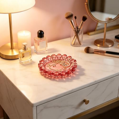 Chic Red Bubble Glass Candle Dish – Modern Clear Glass Candle Holder for Tealights & Diffusers, Decorative Tray for Home & Tabletop Decor（1 Pack） - Image 5