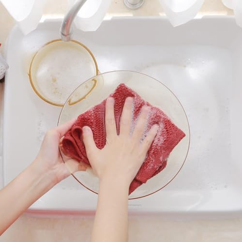 Homaxy 100% Cotton Waffle Weave Kitchen Dish Cloths 12-Pack, Brick Red - Image 4