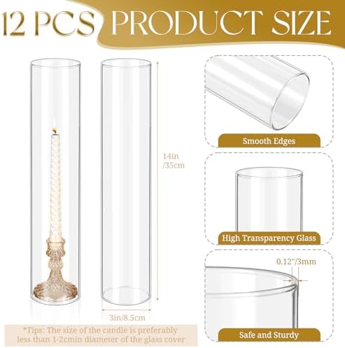 12 Pcs Hurricane Candle Holder Sleeve, H:14" D:3" Clear Glass - Image 2