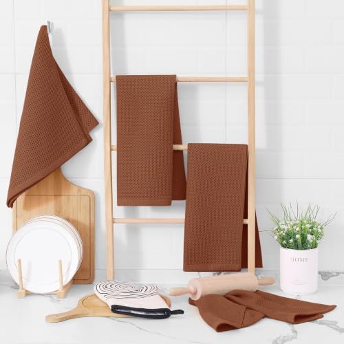 Homaxy 100% Cotton Waffle Weave Kitchen Dish Towels 4-Pack, Caramel - Image 6