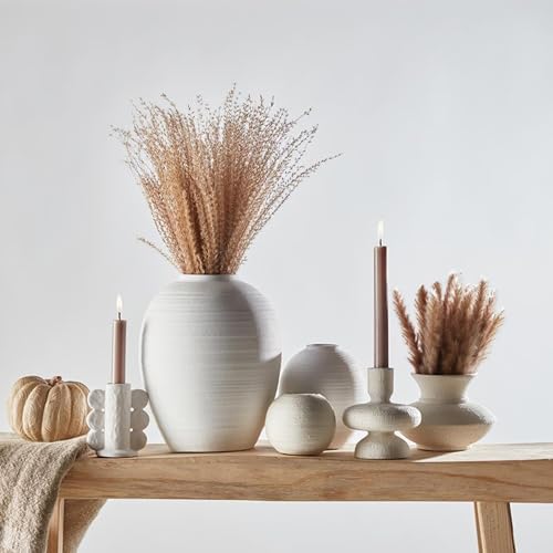 47th & Main Taper Candle Holders for Candlesticks, Ceramic Minimalist Abstract Decorative Candleholder for Dining Table Centerpiece, 3.5" L x 2.25" W x 4" Tall, White - Image 2