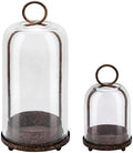 5" & 4" Wide Versatile Metal Candle Holder in Rustic Brown with Handmade Thick, Heavy & Sturdy Glass Dome for Pillar Candle, Industrial, Modern, Shelf, Mantel, Veranda, Porch by Unknown