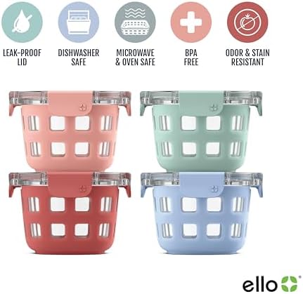 Ello Duraglass 2 Cup Glass Storage Containers with Lids, 4 Pack, Melon - Image 3