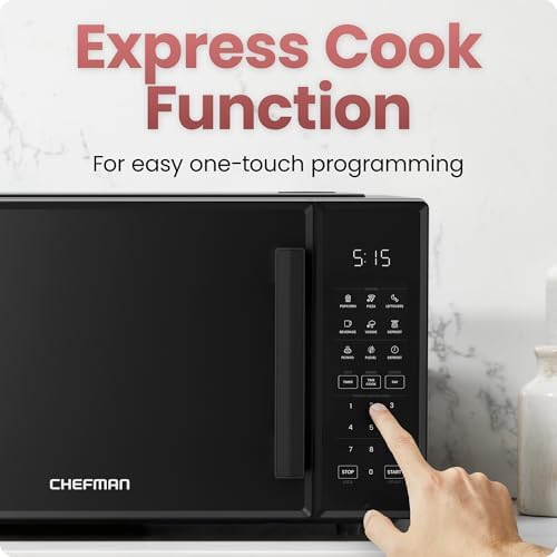 Chefman Countertop Microwave Oven 0.9 Cu. Ft., 900 Watts with 10 Power Levels, 6 Cooking Presets with One-Touch Express Cook, Eco Mode, Child Safety Lock, & Mute Button - Black - Image 5
