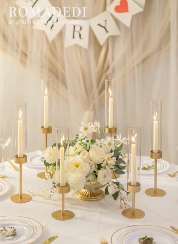 Romadedi Glass Hurricane Candle Holders for Candlestick, Gold, Set of 18 - Image 3